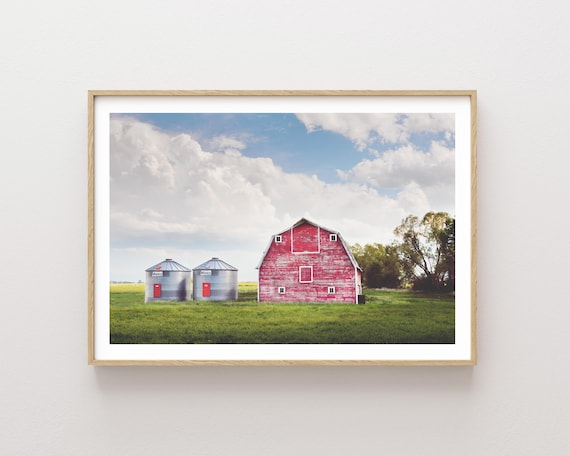 "Ever Changing Skies" - Charming Red Barn and Colorful Countryside Landscape Print