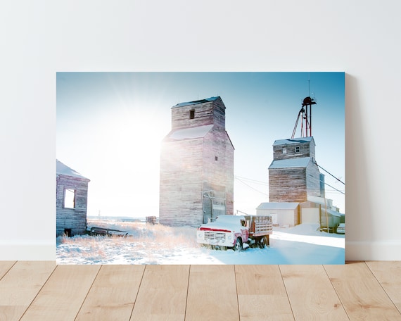 Grain Elevator and Landscape Photography - Farm Truck - Rustic Decor - Western Decor - Western Wall Art - Americana wall art - Montana Print