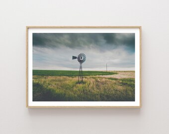 Fine Art Windmill Photography - Landscape Print - Landscape Wall Art - Western Decor - Modern Western Wall Art - Large wall art - Rustic art
