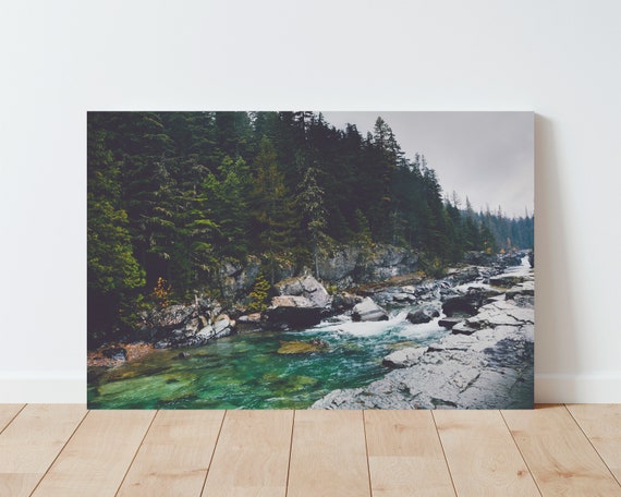 Dreamy Forest And River Landscape - Nature Wall Art - Nature Print - Mountain wall art - Panoramic Landscape - Glacier National Park - Foggy