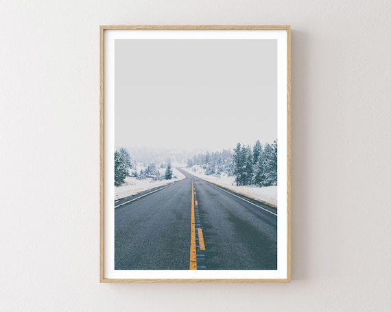 "Snow Day" - Montana Winter Photography Print - Misty Forest Highway Wall Art - Moody Mountain Road Poster - Rural Americana Landscape