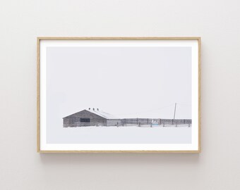 Fine Art Barn Photography - Snowy Landscape - Landscape wall art - minimalist - western - rustic - large wall art - Modern Farmhouse - snow
