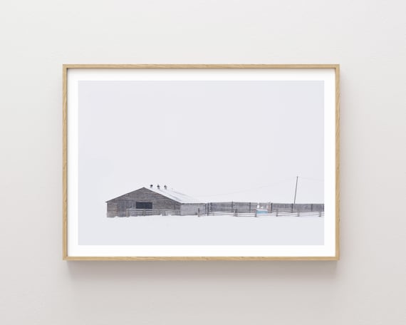 Fine Art Barn Photography - Snowy Landscape - Landscape wall art - minimalist - western - rustic - large wall art - Modern Farmhouse - snow