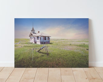 One Room School House Rural Landscape - Landscape wall art - large wall art - rustic decor - farmhouse decor - panoramic wall art - clouds