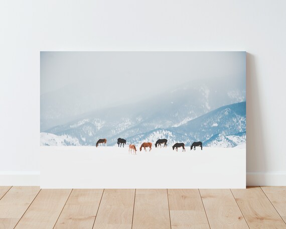 Horses and Winter Landscape Photography - Western Wall Art - Mountain Landscape - Nature Photography - Landscape Print - Large wall art