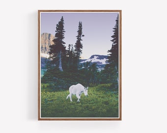 Mountain Goat Landscape Print - Glacier National Park Wall Art - Mountains - Nature - Forest - Large wall art