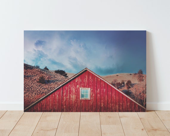 Rustic Red Barn Photography Print - Rustic Decor - Farmhouse Decor - nature wall art - Americana - living room wall art - panoramic wall art