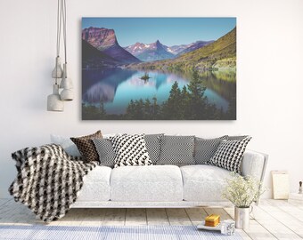 Glacier National Park Mountain Landscape - colorful mountain lake photography, wilderness and nature wall art, large landscape print