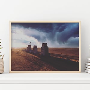 Country Sunset and Grain Elevator Photograph | Boho wall art | Large wall art | Farmhouse wall art | rustic wall art | landscape print