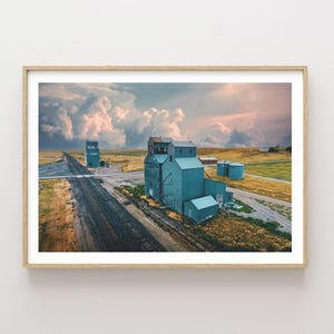 Western Stormy Landscape Photography - Grain Elevators - Storm Photography - Large wall art - western art - western wall art - rustic prints