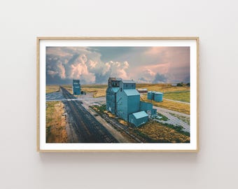Western Stormy Landscape Photography - Grain Elevators - Storm Photography - Large wall art - western art - western wall art - rustic prints