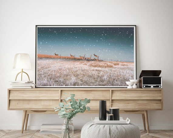 Deer and Winter Landscape Photography | landscape prints | large wall art | country landscape | rustic country wall art | farmhouse wall art