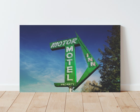 Colorful Retro Motel Sign Photography - Neon Sign Wall Art - Vintage Signage Art - Mid Century Modern - Boho Decor - Living Room wall art