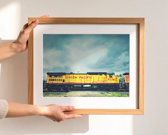 "Union Pacific 9334" - Colorful Train and Stormy Sky Landscape Photography