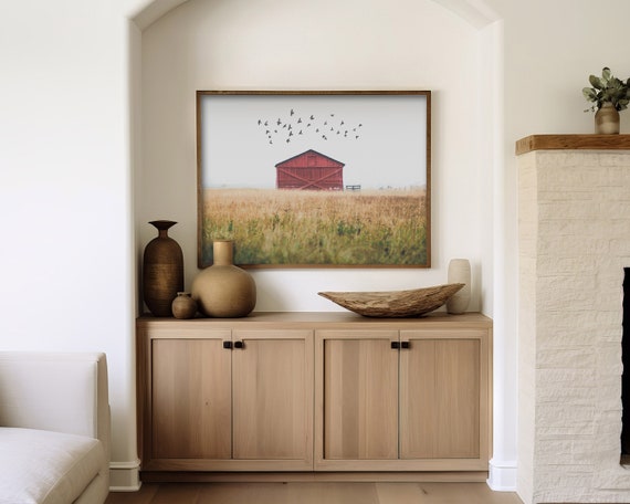 Rustic Red Barn and Landscape Photography - Western Decor - Rustic wall art - Barn art - Modern Farmhouse Decor - large landscape wall art