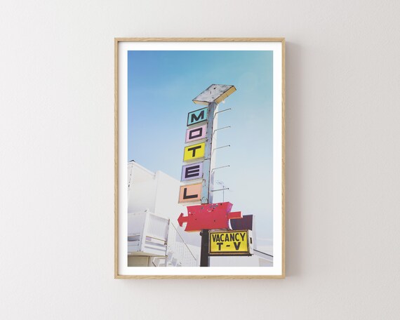 "Motel Vacancy" - Retro Motel Sign Rustic Western Photography Print