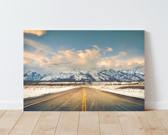 Tetons National Park Mountain Landscape Wall Art - Mountain wall art - Jackson Hole wall art - Panoramic Landscape - Nature wall art - road