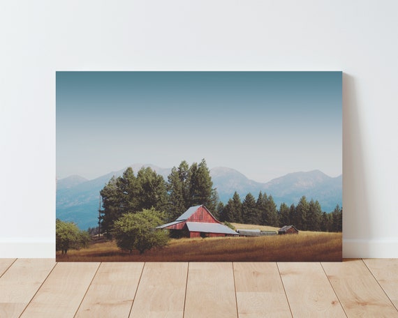 Rustic Red Barn and Mountain Landscape Photography - Farmhouse Decor - Rustic Decor - Western Decor - Landscape print - Living room wall art