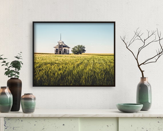 Wheat Field Landscape Photography | Schoolhouse | Abandoned | Montana | Rustic Wall Art | Large Wall Art | Rustic Art Prints | colorful art