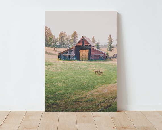 Rustic Barn Landscape | Landscape Wall Art | Large Wall Art | rustic decor | Farmhouse Decor | Nature wall art | Living Room wall art | deer