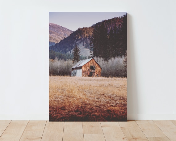 Rustic Wooden Barn and Landscape Print - Rustic Decor - Landscape wall art - Mountain wall art - large wall art - cabin decor - nature print