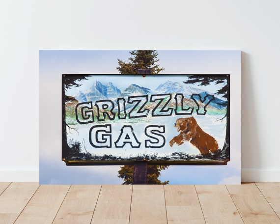 Vintage Grizzly Gas Sign Wall Art - Vintage Signage Art - Vintage Signage Print - Rustic Decor - Cabin Decor - Grizzly Bear - large wall art