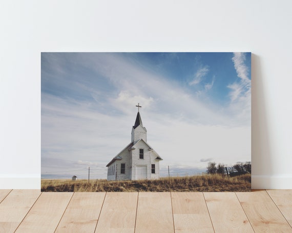 Rustic Country Church Landscape - Western Decor - Western Wall Art - Rustic Decor - Farmhouse Decor - Cross Wall Art - Americana - Montana