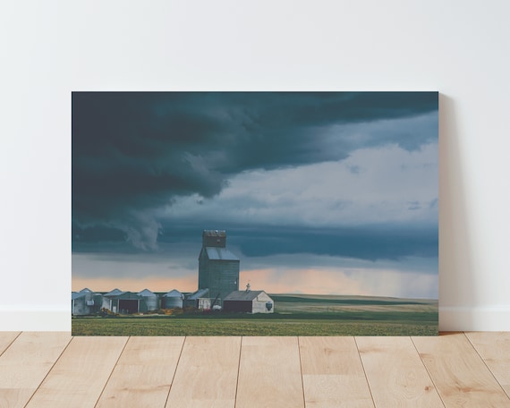 Western Stormy Landscape Photography - Grain Elevator - Farmhouse Decor - Western Prints - Western Decor - Landscape Print - Large wall art