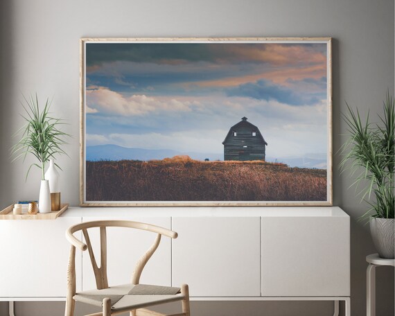 Old Barn and Beautiful Sky Landscape Photography - montana barn photography, modern farmhouse wall art, rustic photography wall art, nature