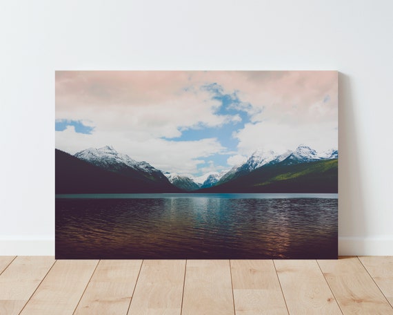 Dreamy Landscape Photography Print - Bowman Lake - Glacier National Park - Mountain Wall Art - Boho Decor - Nature Photography - Moody - Sky
