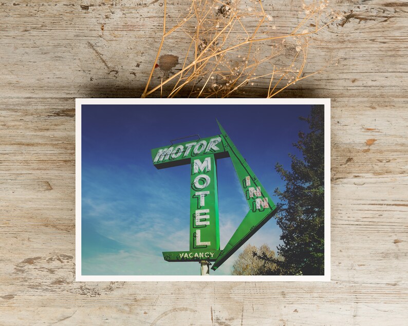 Colorful Retro Motel Sign Photography Neon Sign Wall Art Vintage Signage Art Mid Century Modern Boho Decor Living Room wall art image 9