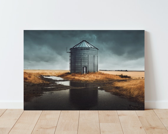 Moody Grain Bin Landscape Photography - Rustic Decor - Western Decor - Farmhouse Decor - Rustic Wall Art - Western Prints - Living Room art