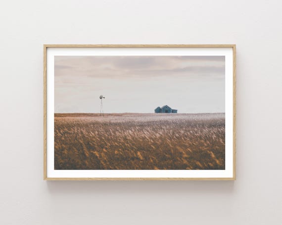 "Hindsight" - Dreamy Western Landscape with old barn and Windmill