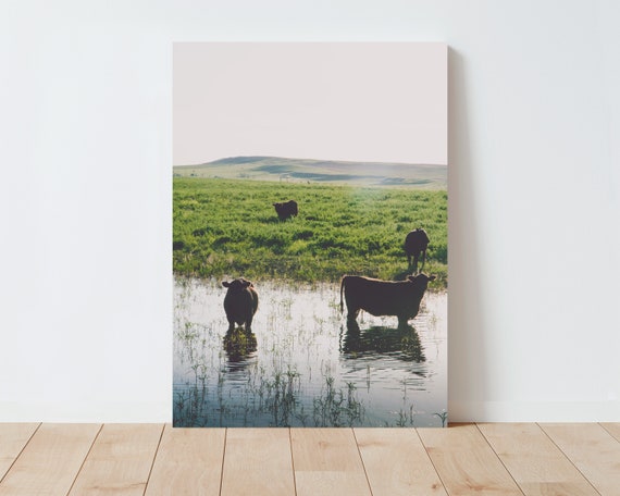 Cows and Summer Country Landscape - Western Decor - Western Prints - Cow Wall Art - Farmhouse Decor - Farmhouse Prints - Montana wall art