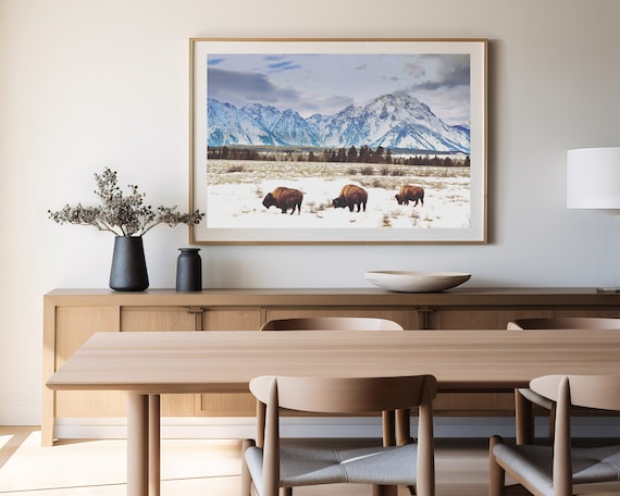 Fine Art Tetons National Park Landscape Photography - Bison Photography - Bison Wall Art - Wyoming - Western wall art - Large wall art - sky