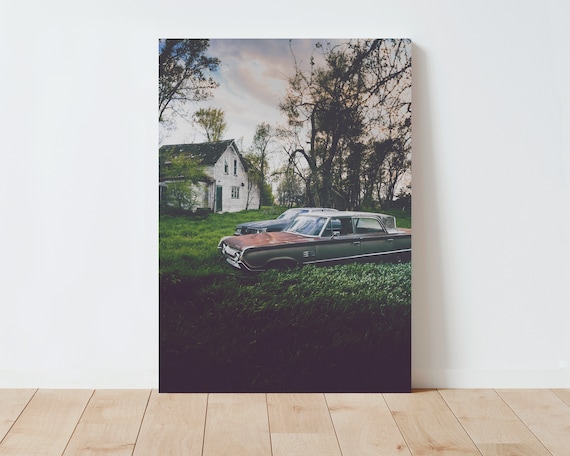 Abandoned Farmhouse and Rusty Cars Photography Print - Americana wall art - Rustic decor - Farmhouse Decor - Large wall art - old car print