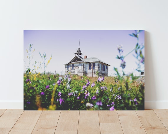 Wildflowers and One Room Schoolhouse Wall Art - Americana wall art - landscape wall art - farmhouse decor - rustic decor - nature wall art