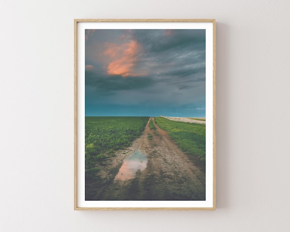 "Reflection Road" - Montana Dirt Road Photography Print - Rural Landscape, Country Road Reflection, Stormy Sky Wall Art, Rustic Western Art