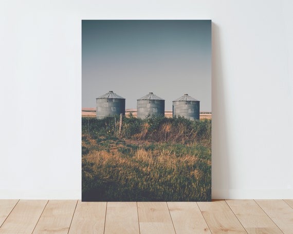 Rustic Decor - Grain Bins wall art - Farmhouse Decor - Landscape Wall Art - Large Wall Art - Living Room Wall Art - Americana Wall Art