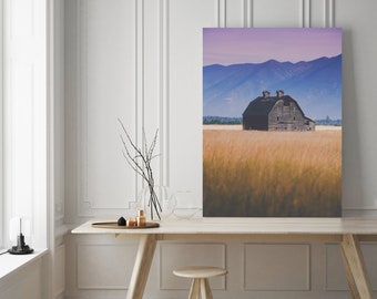 Mountains and Barn Landscape Photography - Montana mission mountains and old barn landscape photography, modern farmhouse wall art, nature