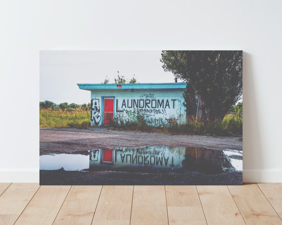 Abandoned Laundromat Photography - Rustic Decor - Americana wall art - large wall art - laundry room art - farmhouse decor - panoramic