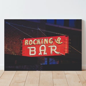 Neon Bar Sign Wall Art Print - Rocking R Bar - Bozeman - Montana - Vintage Bar Sign - Farmhouse Decor - Living room wall art - Rustic Decor