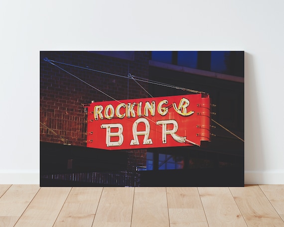 Neon Bar Sign Wall Art Print - Rocking R Bar - Bozeman - Montana - Vintage Bar Sign - Farmhouse Decor - Living room wall art - Rustic Decor