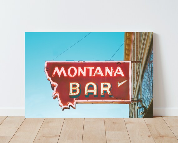 Montana Neon Barn Sign Wall Art - Neon sign print - Montana wall art - Montana photography - Bar sign wall art - rustic decor - Montana art