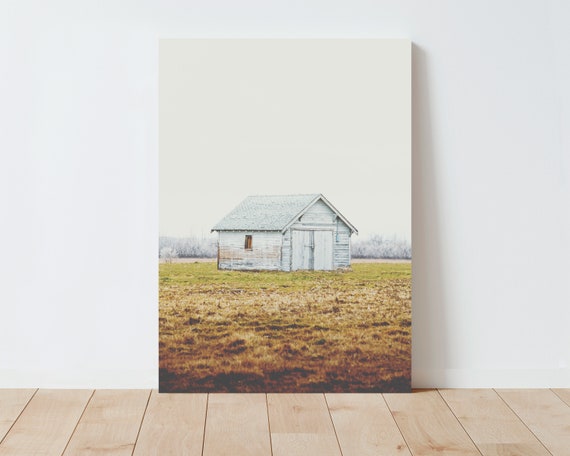 Barn and Foggy Landscape - Rustic Decor - Farmhouse Decor - Landscape Wall Art - western decor - Large wall art - Living Room Wall Art