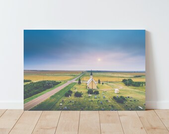 Crossroads Landscape Wall Art | Country Church | Horizon | Large wall art | Nature wall art | Panoramic Landscape | Farmhouse Decor | sunset