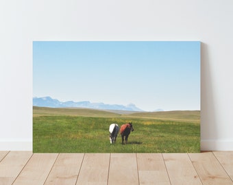 Horses and Meadow Landscape Wall Art | Mountain Wall Art | Nature Wall Art | Farmhouse Decor | Panoramic Wall Art | Living Room Wall Art