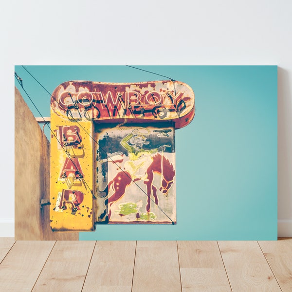 Vintage Cowboy Neon Sign Photography - Western Decor - Rustic Decor - Large wall art - Farmhouse Decor - Neon Sign Print - cowboy wall art