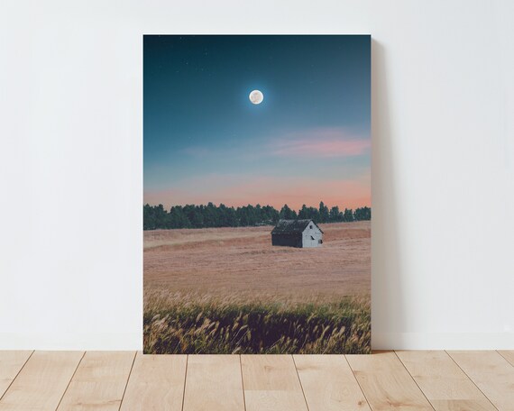 Barn and Moon Landscape Photography - Landscape Wall Art - Moon - Western Decor - Barn Wall Art - Living Room Wall Art - Rustic Decor - Boho