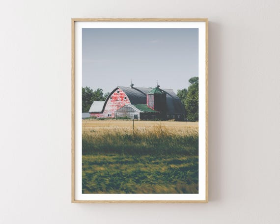 "Silo on the Side" - Red Barn Photography, Montana Landscape Print, Rural Americana Wall Art, Rustic Farmhouse Decor, Vintage Barn Photo